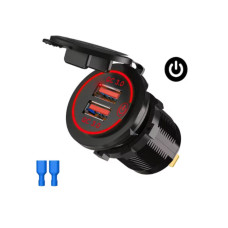Швидкісна розетка Dual QC 3.0 USB для авто: водонепроникний зарядний адаптер 12В/24В з вимикачем Червоний