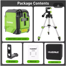 Лазерний рівень з самовирівнюванням Huepar 2 лінії, горизонтальний та вертикальний, зелений промінь Osram