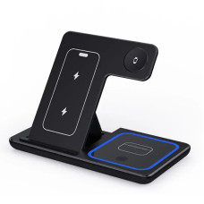 Бездротовий зарядний пристрій 3 в 1 з LED підставкою для iPhone і Apple Watch Чорний Бездротовий зарядний пристрій 3 в 1 з LED підставкою для iPhone і Apple Watch Чорний