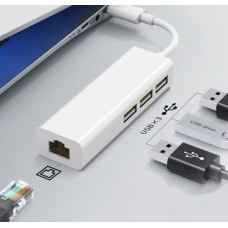 Type-C хаб 4-в-1 з RJ45 LAN: мережевий адаптер і USB 2.0 спліттер (3x USB)