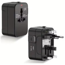 Універсальний адаптер USB для подорожей з міжнародними розетками, чорний Універсальний адаптер USB для подорожей з міжнародними розетками, чорний