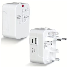 Універсальний тревел‑адаптер USB з міжнародними вилками, білий Універсальний тревел‑адаптер USB з міжнародними вилками, білий