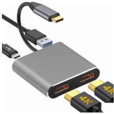 USB-C адаптер 4-в-1 з 2×HDMI, USB 3.0 і PD зарядкою