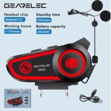 GEARELEC DK02 — Bluetooth-гарнітура для мотоциклетного шолома з IPX7 захистом, акумулятором 2800 мА·год