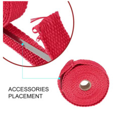 Термострічка для вихлопної труби (5 м, 2.5 см, скловолокно) з металевими стяжками – до 1100°C Червоний