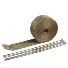 Термострічка для вихлопної труби (5 м, 2.5 см, скловолокно) з металевими стяжками – до 1100°C Титан