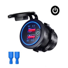 Швидкісна розетка Dual QC 3.0 USB для авто: водонепроникний зарядний адаптер 12В/24В з вимикачем Синій Швидкісна розетка Dual QC 3.0 USB для авто: водонепроникний зарядний адаптер 12В/24В з вимикачем Синій