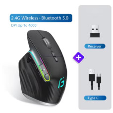 Multi-бездротова оптична миша, Bluetooth 5.0/3.0 + 2.4G, ергономічна, 6 кнопок, Чорна