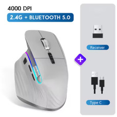 Multi-бездротова оптична миша, Bluetooth 5.0/3.0 + 2.4G, ергономічна, 6 кнопок, Сіра