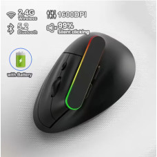 Ергономічна вертикальна миша RGB, Bluetooth 5.2 + 2.4G, безшумна, 6 кнопок, чорна, вбудований акумулятор