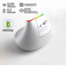 Ергономічна вертикальна миша RGB, Bluetooth 5.2 + 2.4G, безшумна, 6 кнопок, біла, вбудований акумулятор 600 мА·г