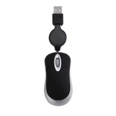 Міні дротова миша з висувним кабелем (оптична, USB, ергономічна, для дому та офісу) Чорна