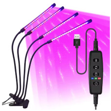 USB LED фітолампа для рослин з таймером (4 модулі, 10 рівнів яскравості, повний спектр)