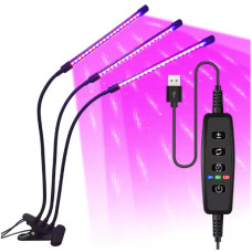 USB LED фітолампа для рослин з таймером (3 модулі, 10 рівнів яскравості, повний спектр)