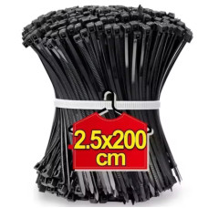 Чорні нейлонові стяжки для проводів 100шт. 2,5х200мм (самофіксуючі, міцні, багаторазове застосування)