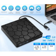 Зовнішній привід DVD RW USB 3.0 + Type-C (читання/запис CD/DVD, Slim дизайн, 2-в-1 інтерфейс)