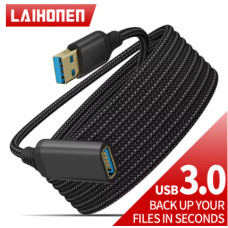 Подовжувач USB LAIHONEN, USB 3.0 мама – папа, чорний, 3м Подовжувач USB LAIHONEN, USB 3.0 мама – папа, чорний, 3м
