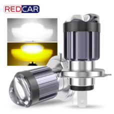 LED фара для мотоцикла 30000LM H4/BA20D/H6, 6000K + жовтий, подвійна лінза