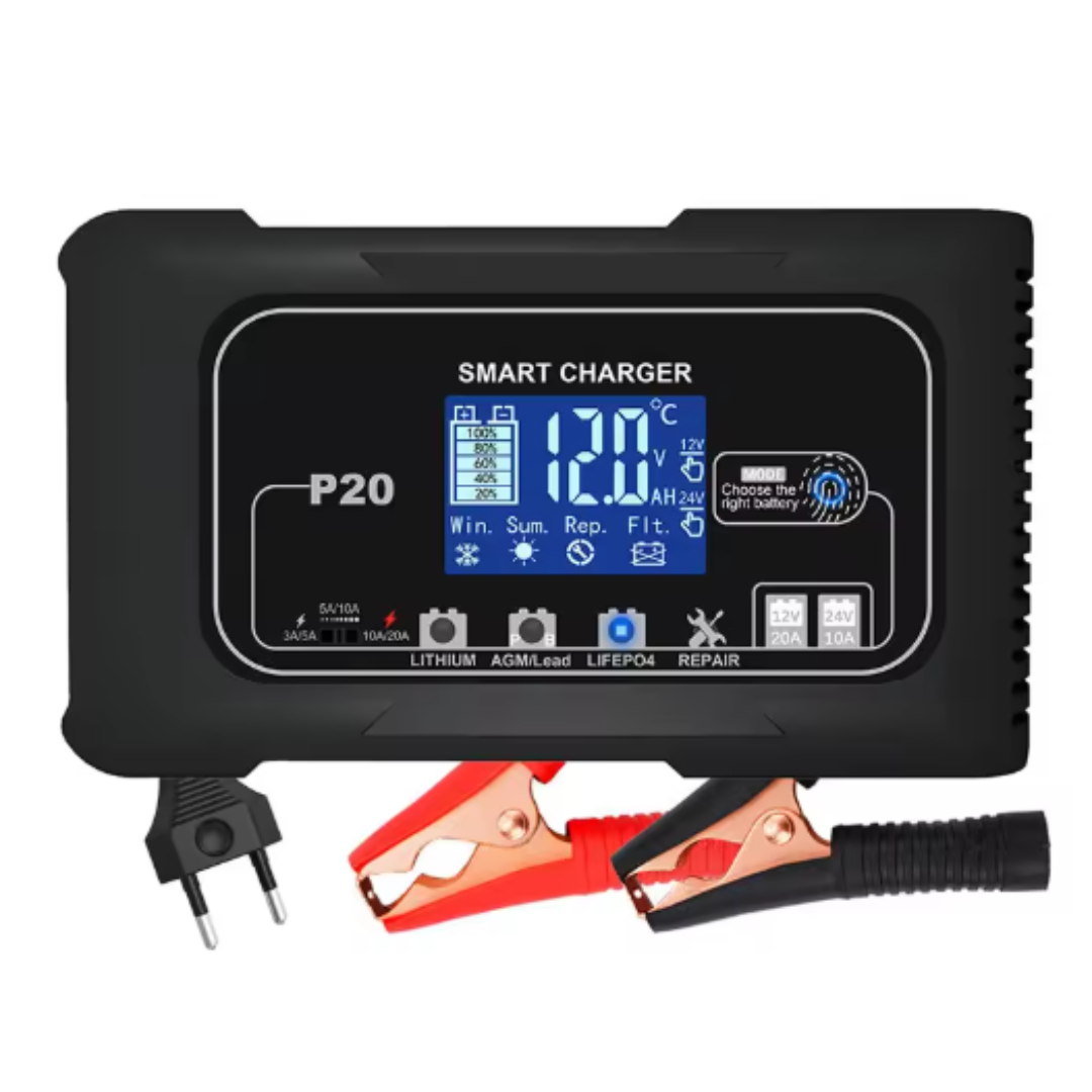 Розумний зарядний пристрій 20А для AGM, LiFePO4, гелевих, літієвих і свинцевих АКБ 12В/24В до 1000А·год AusHauz