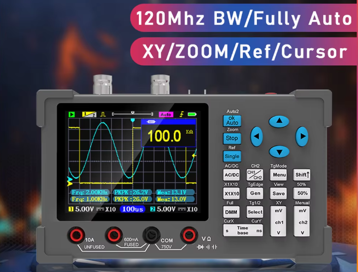 3-в-1 Цифровий осцилограф, мультиметр і генератор сигналів, двоканальний | 120 МГц DSO3D12
