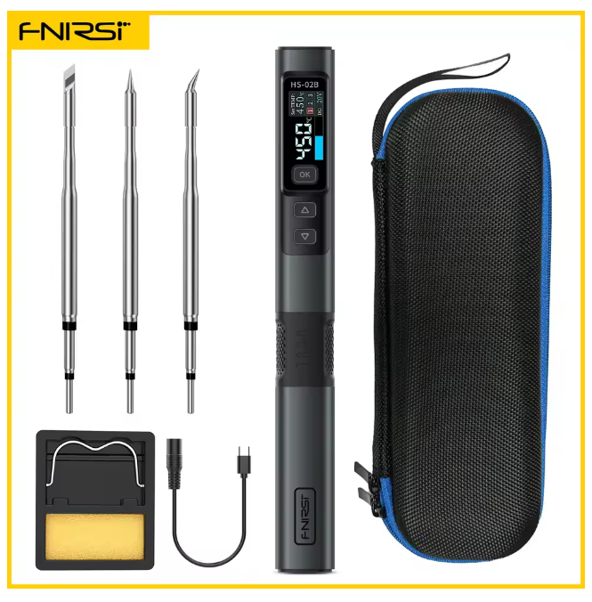 Інтелектуальний паяльник FNIRSI HS-02B-3 Tips 100W (з кольоровим дисплеєм, підтримкою PD/QC, регулюванням температури)