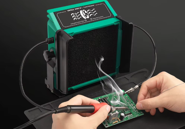 YIHUA 948DQ-I — Витяжка для диму при пайці з фільтром та 2 гнучкими тримачами (Helping Hands)