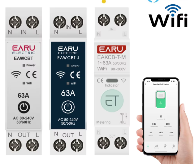EARUELETRIC EAKCB-T-M Wi‑Fi Вимикач із функцією вимірювання енергії | Tuya / Smart Life 10А