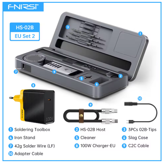 FNIRSI HS-02B-TOP Set-Box | Інтелектуальний паяльник з дисплеєм, 100W PD, OLED, швидкий нагрів