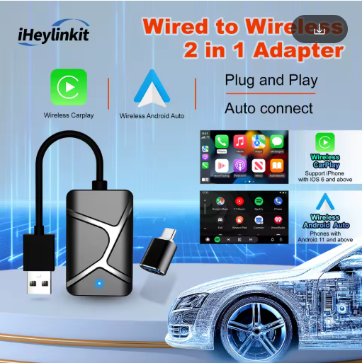 iHeylinkit X6 | Бездротовий адаптер CarPlay та Android Auto з підтримкою 5G Wi‑Fi і Bluetooth 5.0