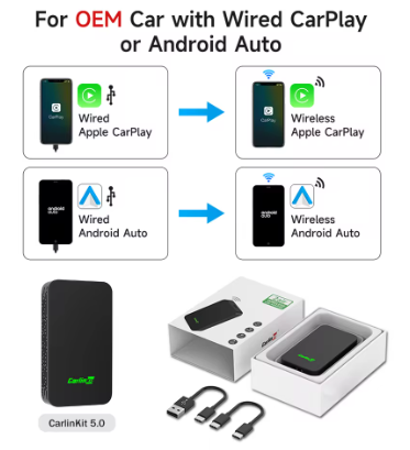 Carlinkit 5.0 CPC200-CP2A | Покращений бездротовий адаптер CarPlay та Android Auto 2-в-1