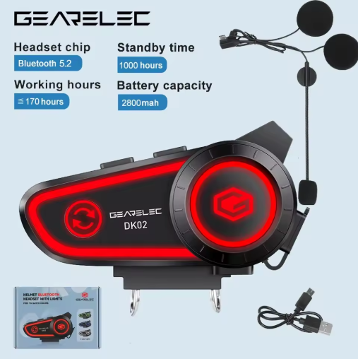 GEARELEC DK02 — Bluetooth-гарнітура для мотоциклетного шолома з IPX7 захистом, акумулятором 2800 мА·год