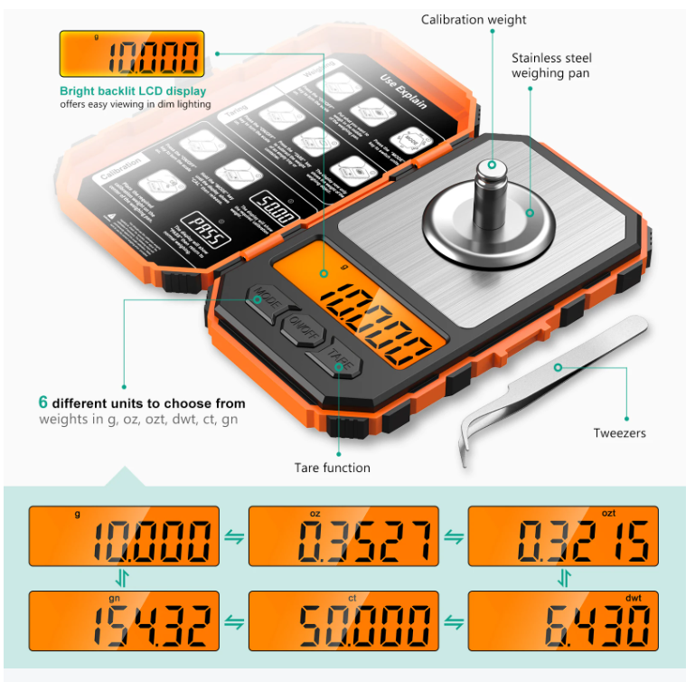 Цифрові кишенькові ваги 50 г/0.001 г (помаранчеві)