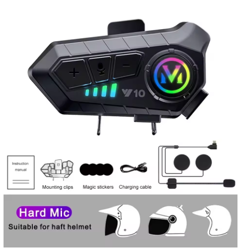 Y10 (Half MIC) — Bluetooth 5.3 гарнітура для відкритого або модульного мотоциклетного шолома з водозахистом IPX6